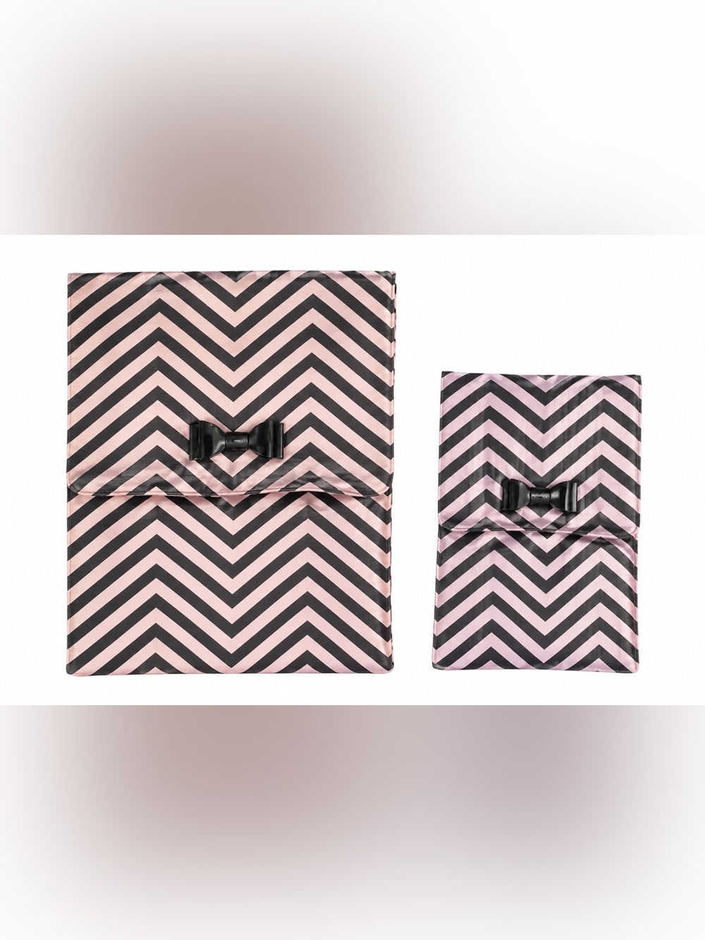MAC Cosmetics 2 Piece Pink Black Chevron Makeup Cosmetic Bag Set